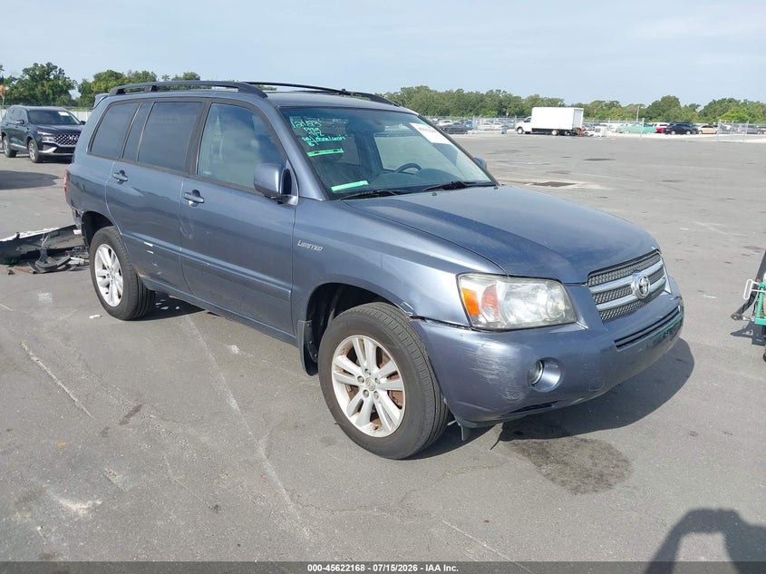 2006 Toyota Highlander hybrid VIN JTEEW21A960010893 IAAI salvage auction — REAR END, Rebuildable (Florida), sold $600 on 2026-07-29 (photo 1)