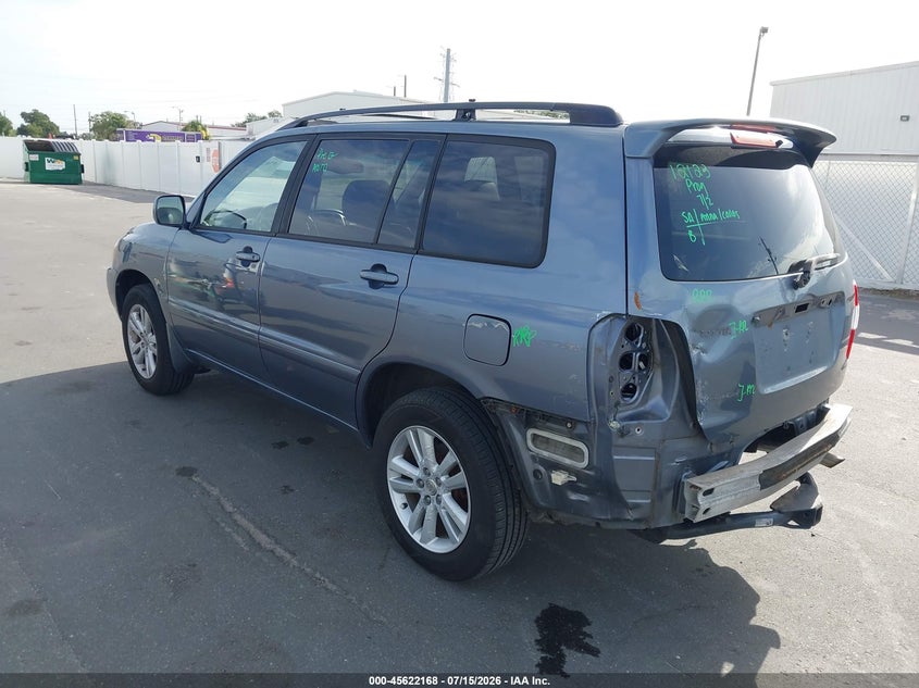 2006 Toyota Highlander hybrid VIN JTEEW21A960010893 IAAI salvage auction — REAR END, Rebuildable (Florida), sold $600 on 2026-07-29 (photo 3)