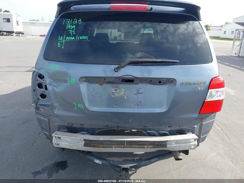 2006 Toyota Highlander hybrid VIN JTEEW21A960010893 IAAI salvage auction — REAR END, Rebuildable (Florida), sold $600 on 2026-07-29 (photo 6)