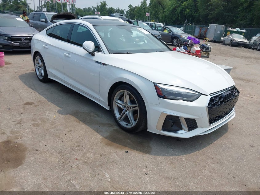 2022 Audi A5 VIN WAUDACF58NA029361 IAAI salvage auction — FRONT END, Salvage Title, sold $10,500 on 2026-08-27 (photo 1)