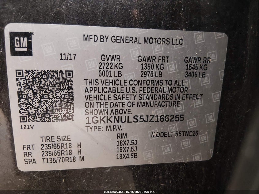 2018 Gmc Acadia VIN 1GKKNULS5JZ166255 IAAI salvage auction — REAR END, Salvage (Maine), sold $2,900 on 2026-09-08 (photo 9)