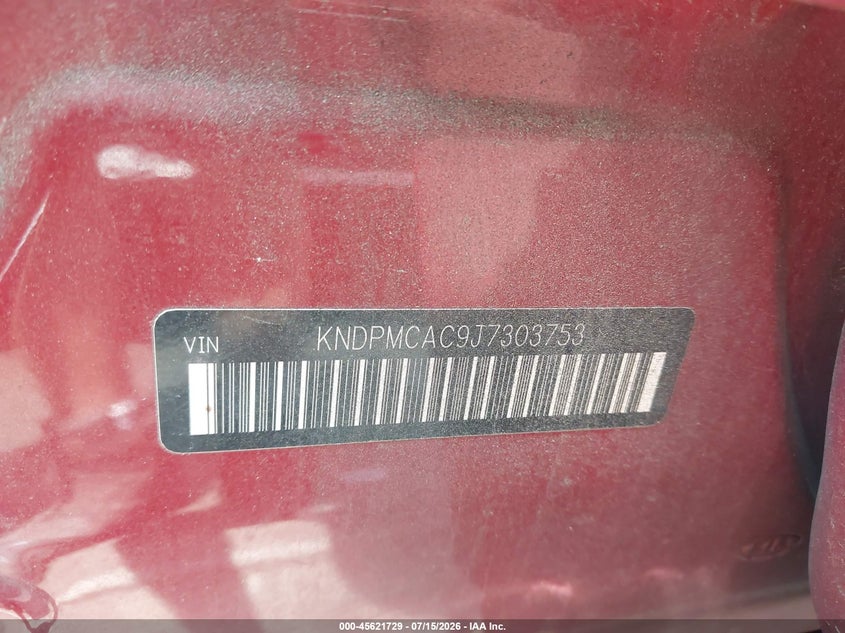 2018 Kia Sportage VIN KNDPMCAC9J7303753 IAAI salvage auction — NORMAL WEAR, Clear (North Carolina), sold $2,175 on 2026-07-30 (photo 9)