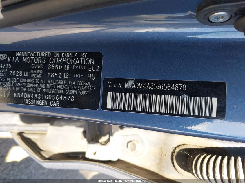 2016 Kia Rio VIN KNADM4A31G6564878 IAAI salvage auction — REAR END, Salvage (California), sold $425 on 2026-07-30 (photo 9)