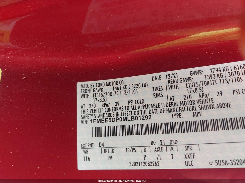 2021 Ford Bronco VIN 1FMEE5DP0MLB01292 IAAI salvage auction — ROOF, Wait Title, sold $18,000 on 2026-09-04 (photo 9)