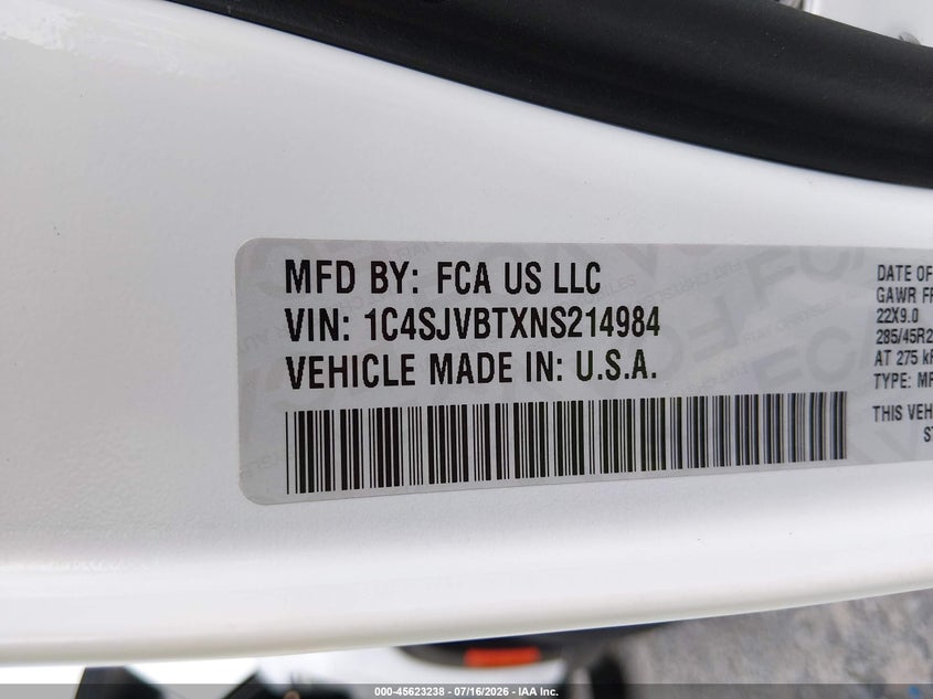 2022 Jeep Grand wagoneer VIN 1C4SJVBTXNS214984 IAAI salvage auction — REAR END, Salvage Title, sold $16,975 on 2026-09-05 (photo 9)