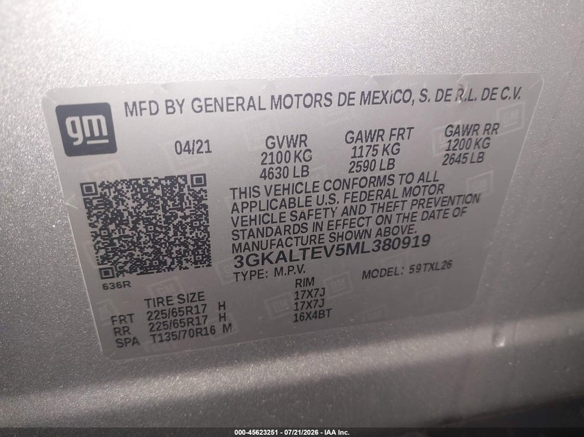 2021 Gmc Terrain VIN 3GKALTEV5ML380919 IAAI salvage auction — RIGHT FRONT, Wait Title, sold $4,825 on 2026-08-29 (photo 9)