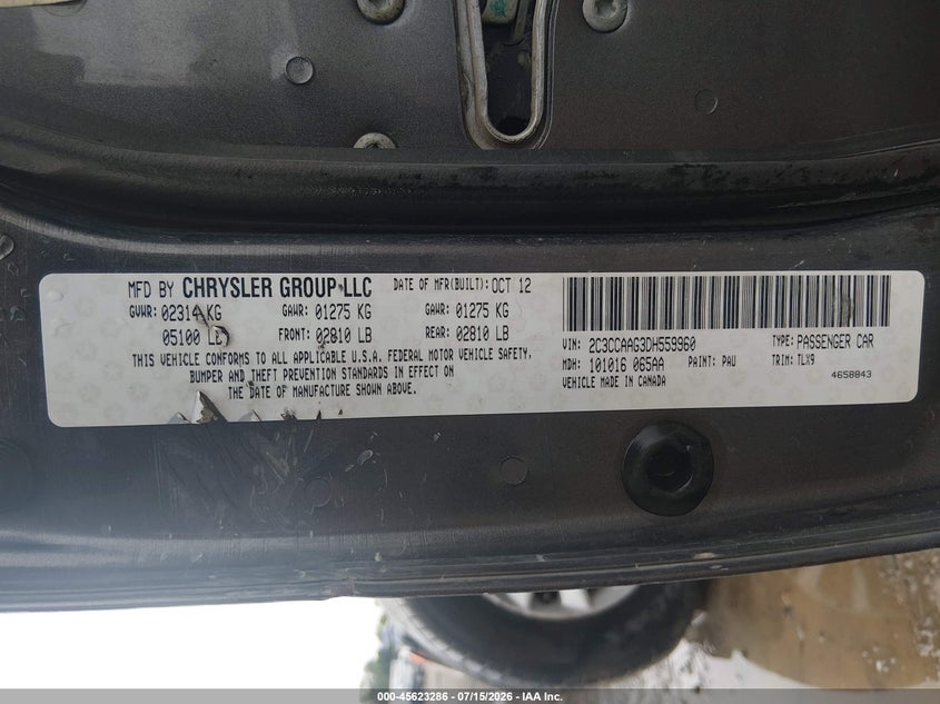 2013 Chrysler 300 VIN 2C3CCAAG3DH559960 IAAI salvage auction — FRONT END, Salvage Title, sold $1,150 on 2026-09-12 (photo 9)