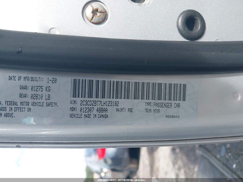 2020 Dodge Challenger VIN 2C3CDZBT7LH123182 IAAI salvage auction — HAIL, Salvage Title, sold $8,200 on 2026-08-29 (photo 9)