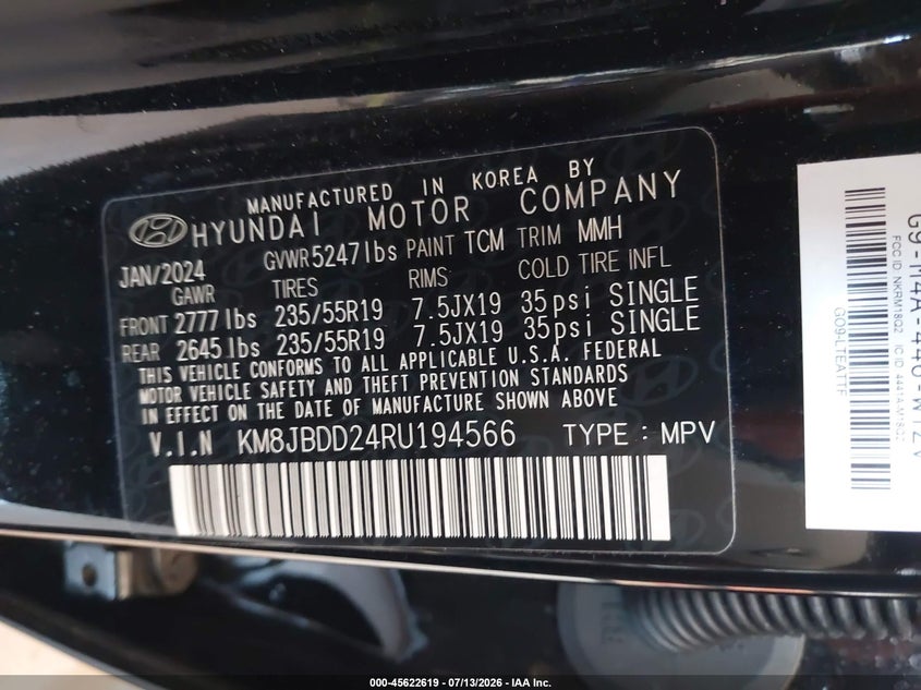 2024 Hyundai Tucson hybrid VIN KM8JBDD24RU194566 IAAI salvage auction — NORMAL WEAR, Sf97 (Wisconsin), sold $12,000 on 2026-08-11 (photo 9)
