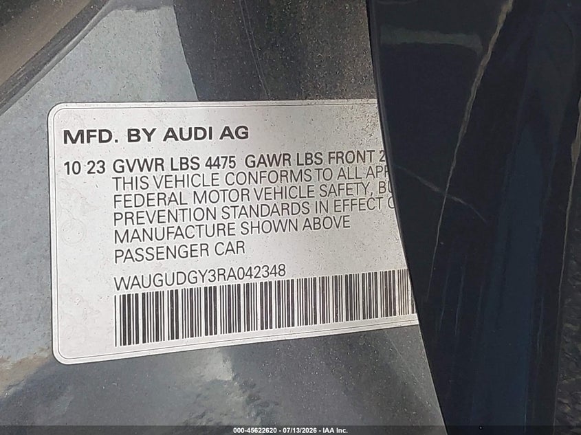 2024 Audi A3 VIN WAUGUDGY3RA042348 IAAI salvage auction — NORMAL WEAR, Salvage Title, sold $14,600 on 2026-07-19 (photo 9)