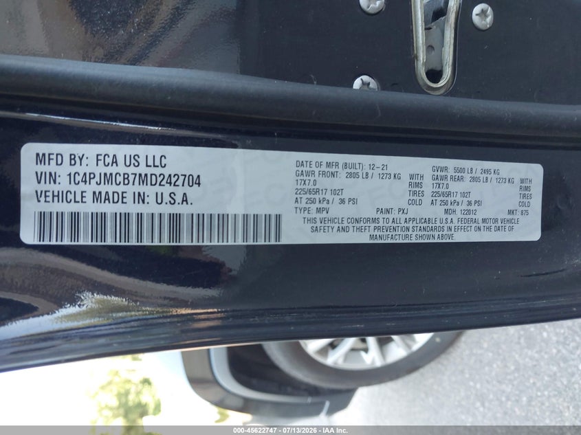 2021 Jeep Cherokee VIN 1C4PJMCB7MD242704 IAAI salvage auction — NORMAL WEAR, Sf97 (Minnesota), sold $7,075 on 2026-09-15 (photo 9)