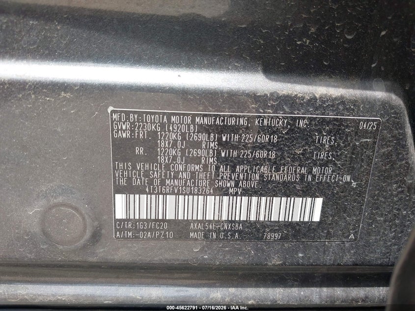 2025 Toyota Rav 4 VIN 4T3T6RFV1SU183264 IAAI salvage auction — SIDE, Original (Texas), sold $14,850 on 2026-09-22 (photo 9)