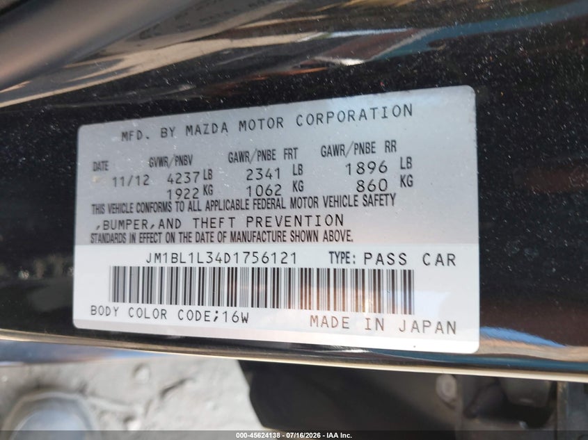 2013 Mazda 3 VIN JM1BL1L34D1756121 IAAI salvage auction — FRONT END, Clear (Massachusetts), sold $625 on 2026-07-28 (photo 9)