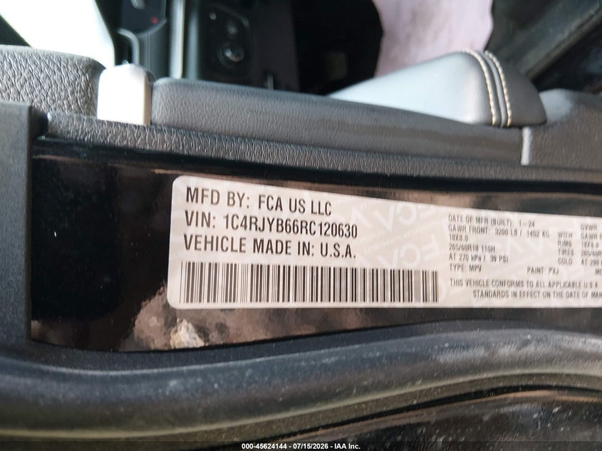 2024 Jeep Grand cherokee VIN 1C4RJYB66RC120630 IAAI salvage auction — ENGINE DAMAGE, Enterprise Vehicles Clear Only (Georgia), sold $14,500 on 2026-07-30 (photo 9)