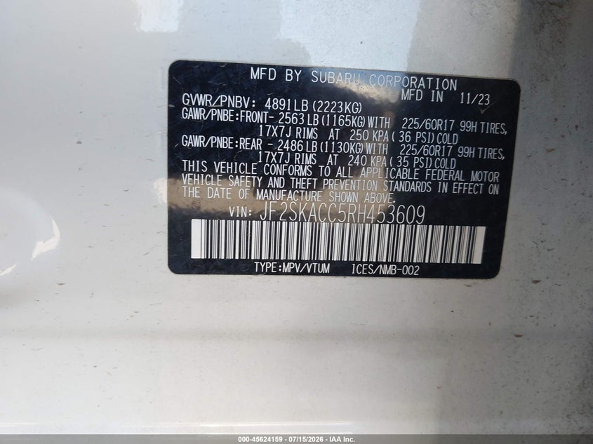 2024 Subaru Forester VIN JF2SKACC5RH453609 IAAI salvage auction — RIGHT FRONT, Salvage (New Mexico), sold $4,650 on 2026-08-26 (photo 9)