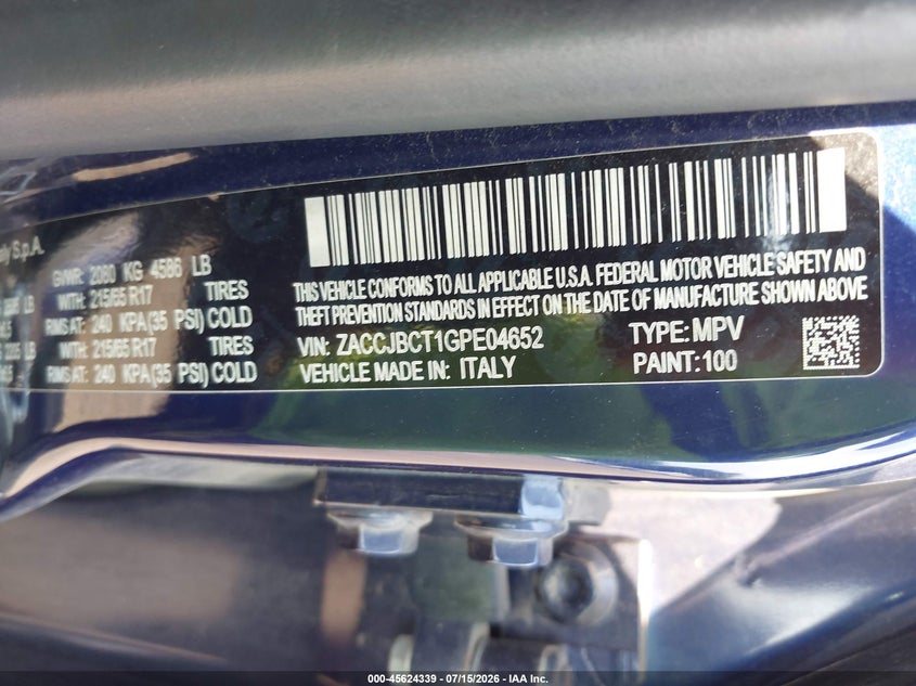 2016 Jeep Renegade VIN ZACCJBCT1GPE04652 IAAI salvage auction — FRONT END, Salvage (Idaho), sold $775 on 2026-08-05 (photo 9)