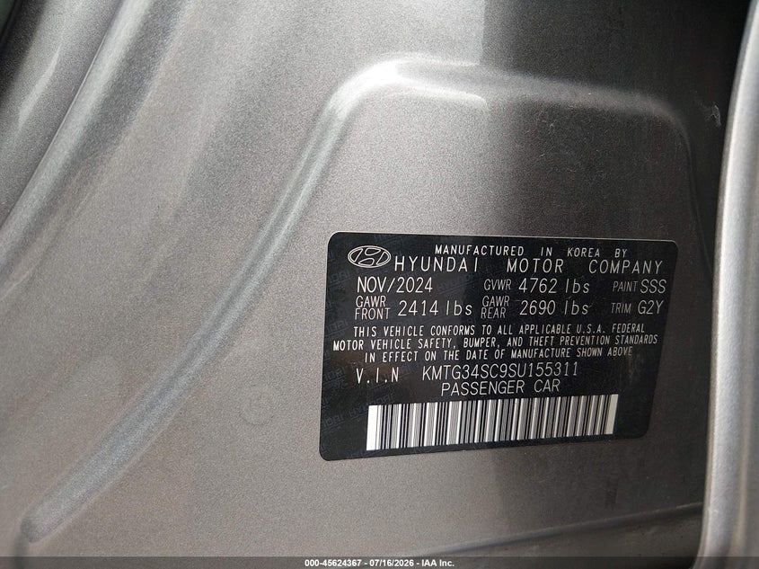 2025 Genesis G70 VIN KMTG34SC9SU155311 IAAI salvage auction — REAR END, Wait Title, sold $7,475 on 2026-08-25 (photo 9)