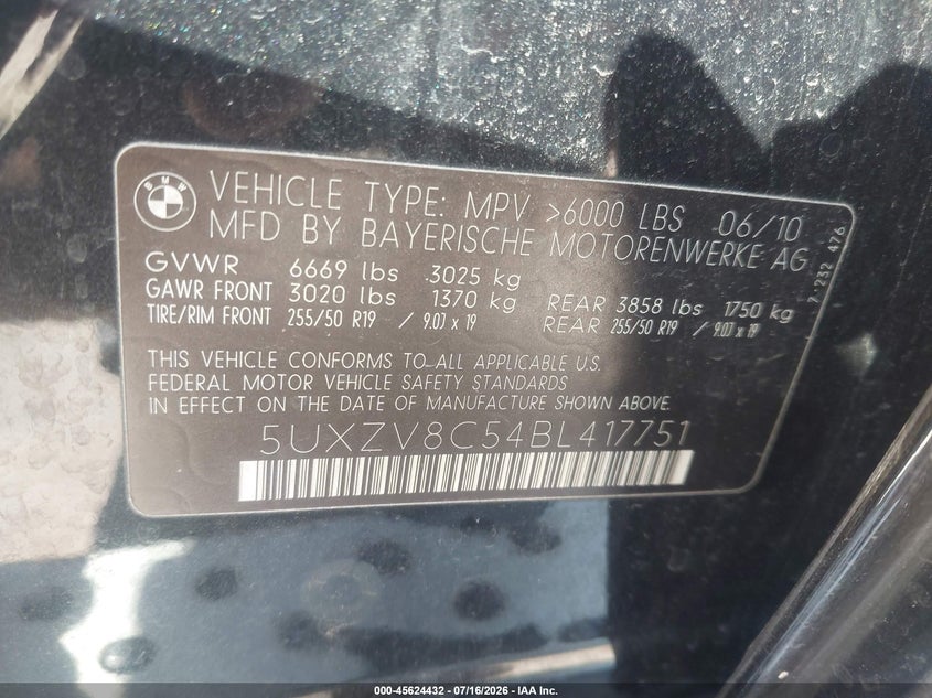 2011 BMW X5 VIN 5UXZV8C54BL417751 IAAI salvage auction — NORMAL WEAR, Clear (Missouri), sold $25 on 2026-07-28 (photo 9)