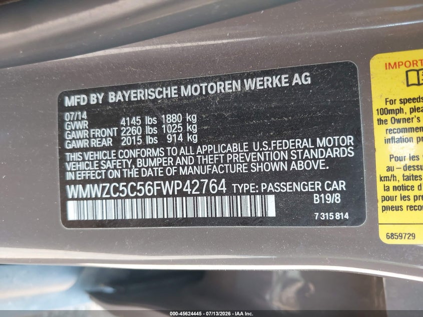 2015 Mini Countryman VIN WMWZC5C56FWP42764 IAAI salvage auction — NORMAL WEAR, Wait Title, sold $1,375 on 2026-09-10 (photo 9)
