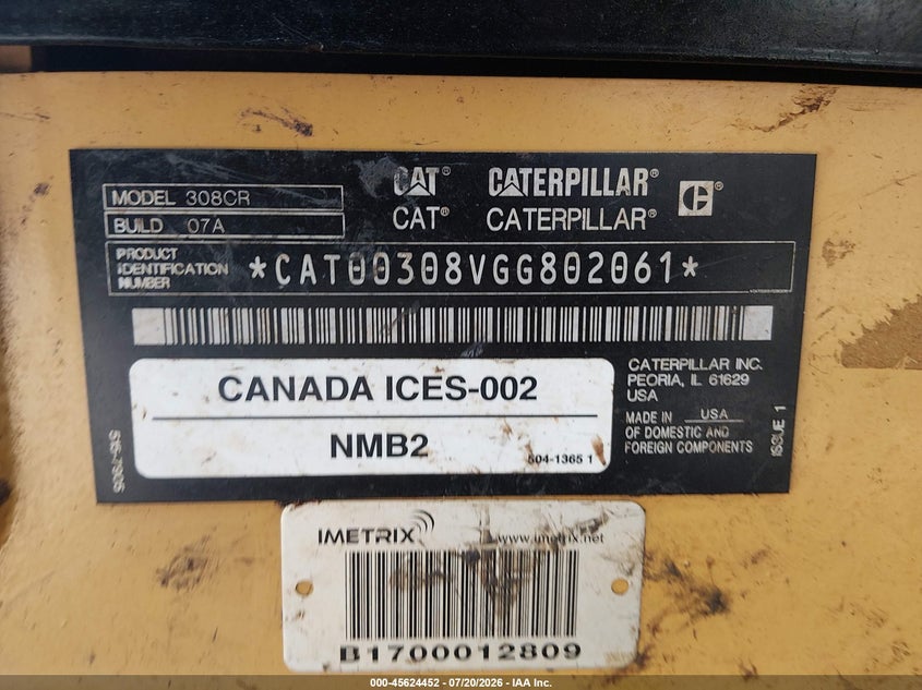 2020 Caterpillar 308 VIN CAT00308VGG802061 IAAI salvage auction — MECHANICAL, Bill Of Sale (Tennessee), sold $10,900 on 2026-07-29 (photo 9)