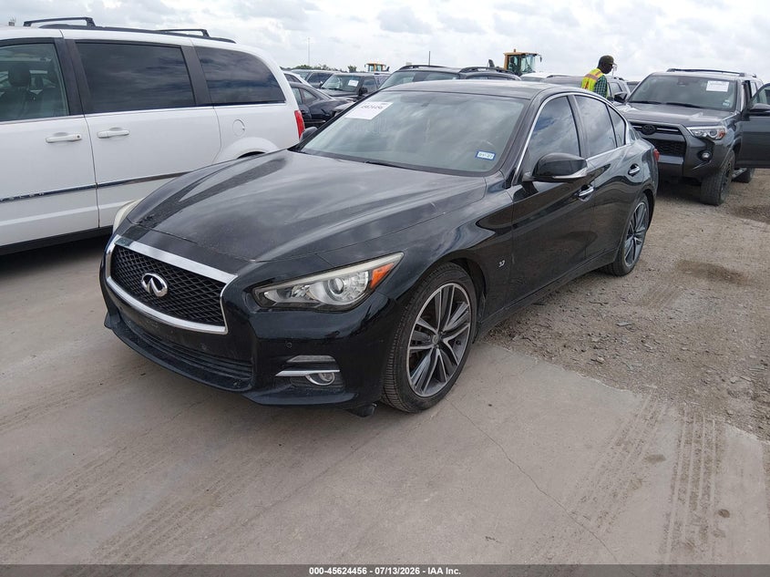 2014 Infiniti Q50 VIN JN1BV7AP9EM671930 IAAI salvage auction — LEFT FRONT, Original (Texas), sold $1,175 on 2026-07-28 (photo 2)
