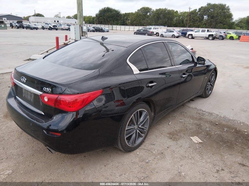 2014 Infiniti Q50 VIN JN1BV7AP9EM671930 IAAI salvage auction — LEFT FRONT, Original (Texas), sold $1,175 on 2026-07-28 (photo 4)