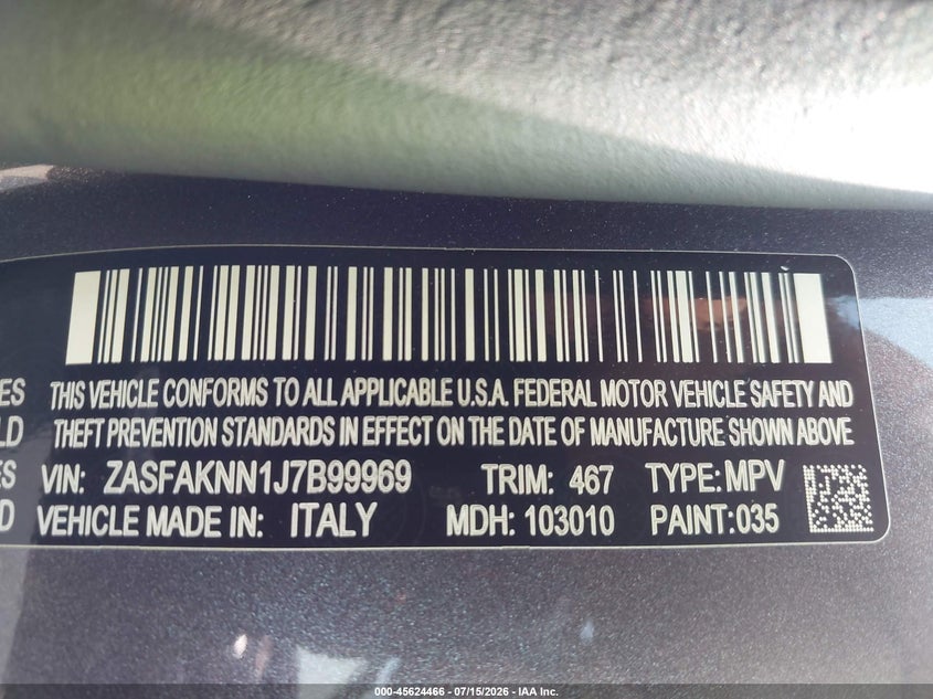 2018 Alfa romeo Stelvio VIN ZASFAKNN1J7B99969 IAAI salvage auction — NORMAL WEAR, Original (Ohio), sold $25 on 2026-07-28 (photo 9)