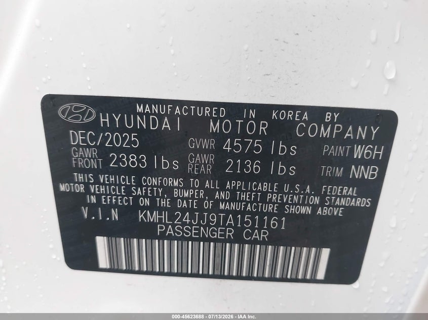2026 Hyundai Sonata hybrid VIN KMHL24JJ9TA151161 IAAI salvage auction — LEFT FRONT, Enterprise Vehicles Clear Only (Texas), sold $11,200 on 2026-07-16 (photo 9)