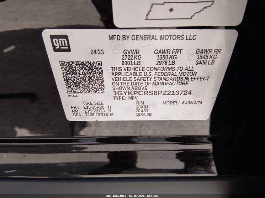 2023 Cadillac Xt6 VIN 1GYKPCRS6PZ213724 IAAI salvage auction — REAR END, Original (Texas), sold $25 on 2026-08-19 (photo 9)