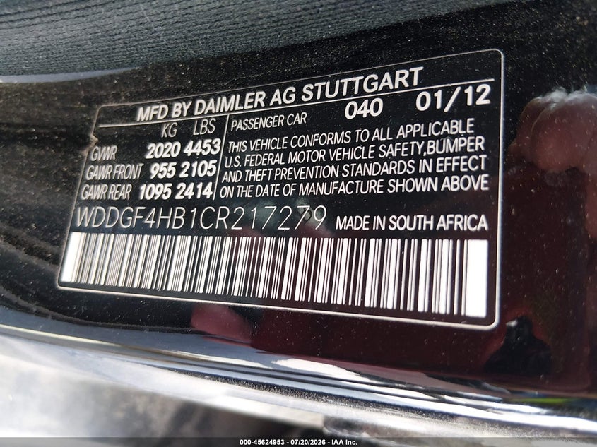 2012 Mercedes-benz C-klasse VIN WDDGF4HB1CR217279 IAAI salvage auction — NORMAL WEAR, Clear (Kansas), sold $25 on 2026-07-30 (photo 9)
