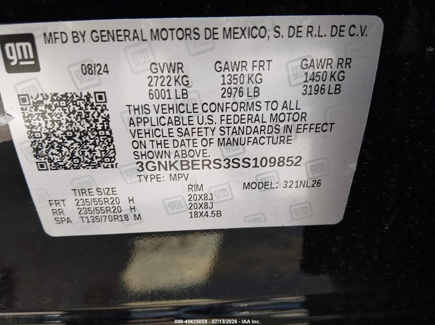 2025 Chevrolet Blazer VIN 3GNKBERS3SS109852 IAAI salvage auction — FRONT END, Salvage Title, sold $7,600 on 2026-08-01 (photo 9)
