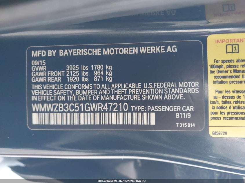 2016 Mini Countryman VIN WMWZB3C51GWR47210 IAAI salvage auction — NORMAL WEAR, Clear (Florida), sold $700 on 2026-07-22 (photo 9)