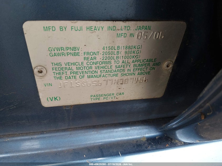 2007 Subaru Forester VIN JF1SG65677H707456 IAAI salvage auction — NORMAL WEAR, Clear-Dealer Only (Oregon), sold $350 on 2026-07-23 (photo 9)