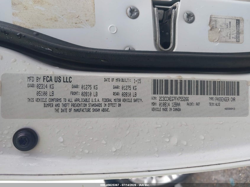 2015 Chrysler 300c VIN 2C3CCAEG7FH755266 IAAI salvage auction — REAR END, Salvage (Louisiana), sold $1,350 on 2026-07-26 (photo 9)