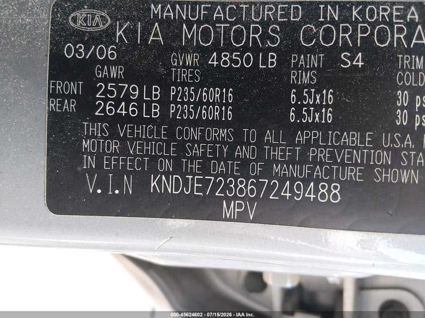 2006 Kia Sportage VIN KNDJE723867249488 IAAI salvage auction — LEFT FRONT, Salvage (North Carolina), sold $25 on 2026-07-29 (photo 9)