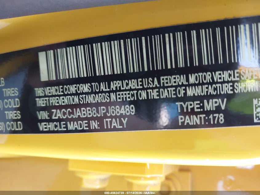 2018 Jeep Renegade VIN ZACCJABB8JPJ68489 IAAI salvage auction — FRONT END, Salvage Title, sold $2,550 on 2026-08-06 (photo 9)