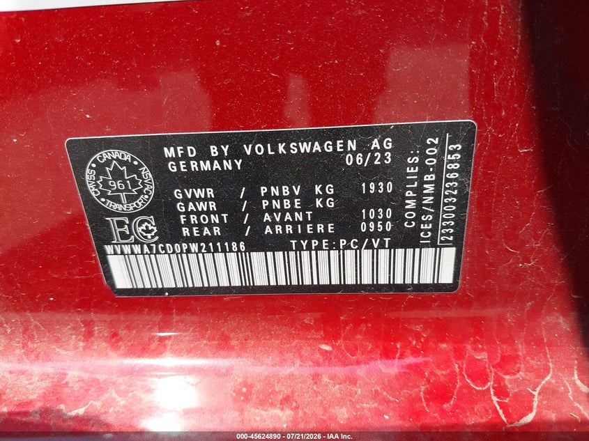 2023 Volkswagen Golf gti VIN WVWWA7CD0PW211186 IAAI salvage auction — REAR END, Salvage (Ohio), sold $11,500 on 2026-08-14 (photo 9)