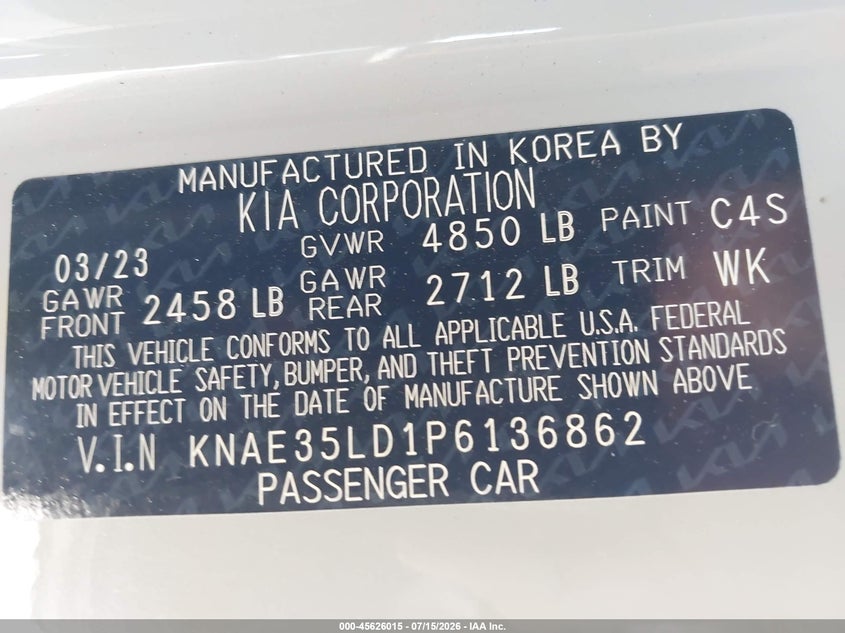2023 Kia Stinger VIN KNAE35LD1P6136862 IAAI salvage auction — SIDE, Salvage Title, sold $4,950 on 2026-08-02 (photo 9)