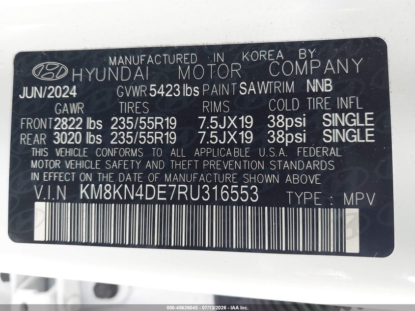 2024 Hyundai Ioniq 5 VIN KM8KN4DE7RU316553 IAAI salvage auction — FRONT END, Salvage (California), sold $9,400 on 2026-08-21 (photo 9)