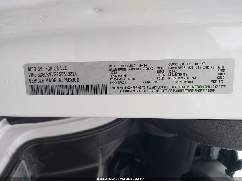 2025 Ram Promaster city VIN 3C6LRVVG2SE513824 IAAI salvage auction — RIGHT FRONT, Salvage Title, sold $16,300 on 2026-07-30 (photo 9)