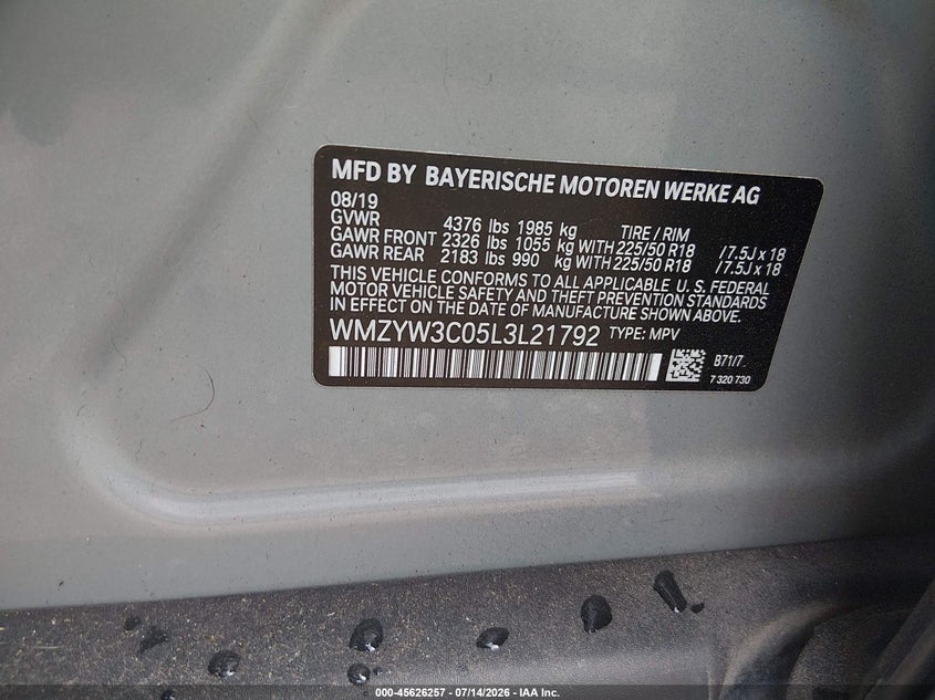 2020 Mini Countryman VIN WMZYW3C05L3L21792 IAAI salvage auction — FRONT END, Salvage (Tennessee), sold $2,150 on 2026-08-09 (photo 9)