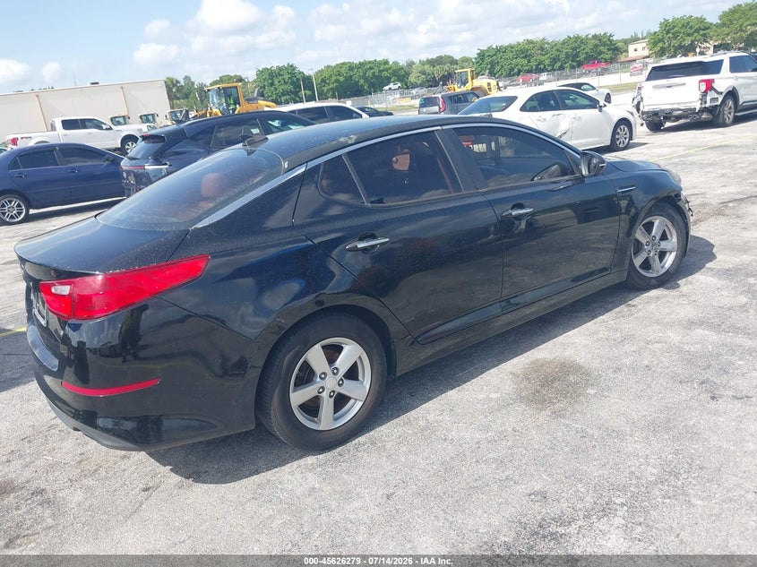 2015 Kia Optima VIN 5XXGM4A75FG457206 IAAI salvage auction — RIGHT FRONT, Salvage Title, sold $25 on 2026-07-30 (photo 4)