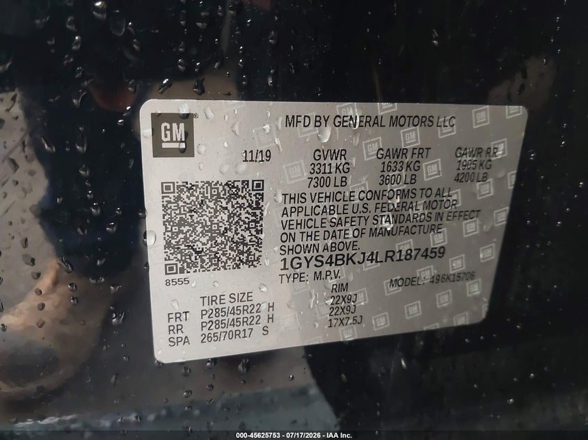 2020 Cadillac Escalade VIN 1GYS4BKJ4LR187459 IAAI salvage auction — FRONT END, Salvage Title, sold $17,100 on 2026-07-31 (photo 9)