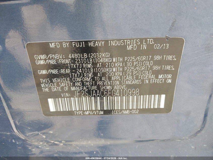 2014 Subaru Forester VIN JF2SJAAC6EG410998 IAAI salvage auction — SIDE, Mv-907A (New York), sold $425 on 2026-07-30 (photo 9)