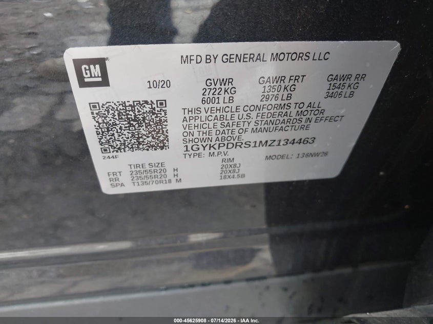 2021 Cadillac Xt6 VIN 1GYKPDRS1MZ134463 IAAI salvage auction — REAR END, Salvage (Georgia), sold $6,900 on 2026-08-31 (photo 9)
