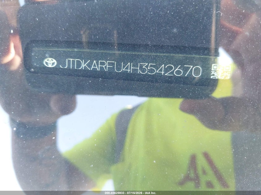 2017 Toyota Prius VIN JTDKARFU4H3542670 IAAI salvage auction — SIDE, Salvage (North Carolina), sold $4,350 on 2026-08-02 (photo 9)