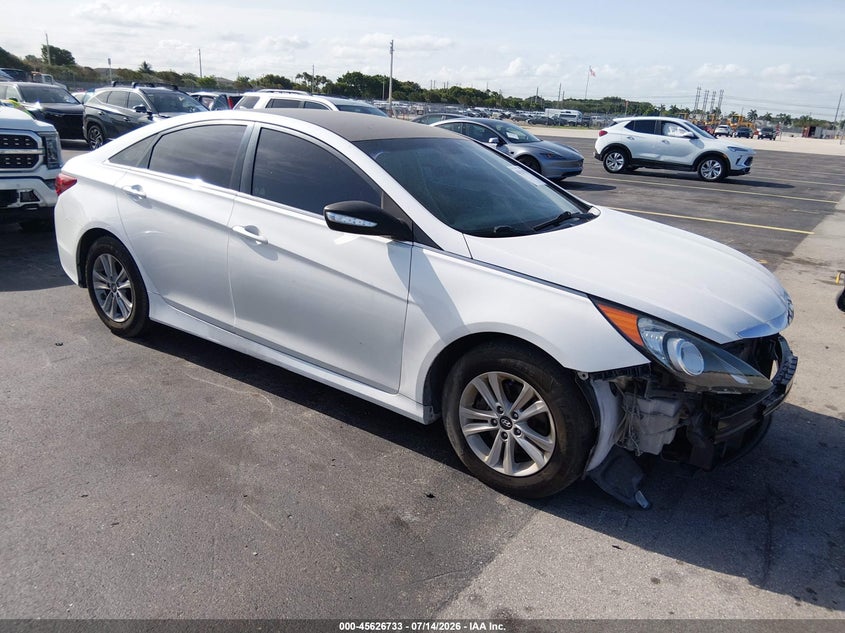 2014 Hyundai Sonata VIN 5NPEB4AC1EH885528 IAAI salvage auction — LEFT FRONT, Rebuildable (Florida), sold $525 on 2026-08-01 (photo 1)
