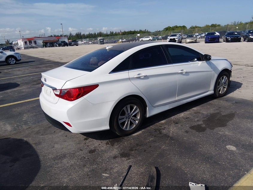 2014 Hyundai Sonata VIN 5NPEB4AC1EH885528 IAAI salvage auction — LEFT FRONT, Rebuildable (Florida), sold $525 on 2026-08-01 (photo 4)