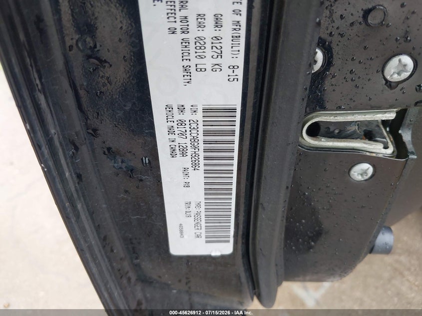 2015 Chrysler 300 VIN 2C3CCABG0FH926864 IAAI salvage auction — REAR END, Original (Texas), sold $3,550 on 2026-09-07 (photo 9)