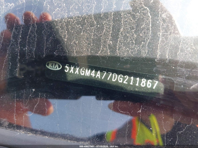 2013 Kia Optima VIN 5XXGM4A77DG211867 IAAI salvage auction — SIDE, Parts Only Bos (Minnesota), sold $25 on 2026-07-29 (photo 9)